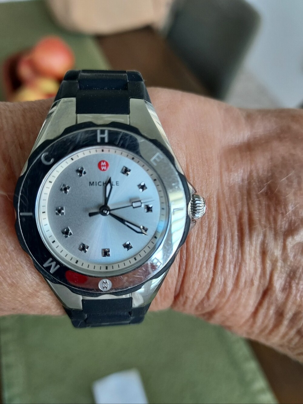Michele Silver Dial Watch with Black Strap W/ New Battery